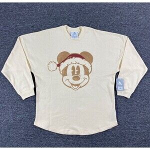 Spirit Jersey Sweater Adult 2XL XXL Beige Disney Mickey Santa Sequined Holiday